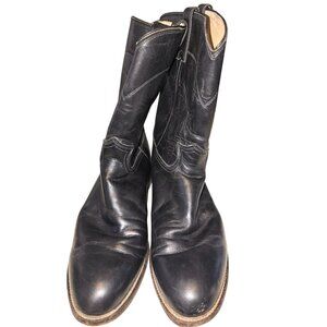 Justins 3133 Size 12D Black Leather Round Toe Ropers Western Cowboy Boots